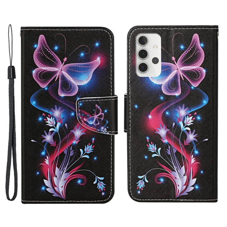 Pattern Printing Flip Leather Wallet Stand Protective Case for Samsung Galaxy A32 4G (EU Version) - Luminous Butterfly