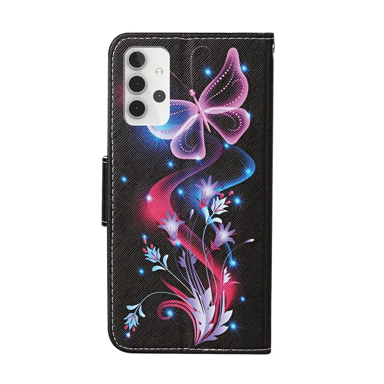 Pattern Printing Flip Leather Wallet Stand Protective Case for Samsung Galaxy A32 4G (EU Version) - Luminous Butterfly