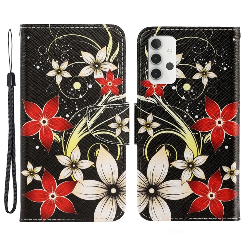 Patroonprint Portefeuille Stand Ontwerp Cross Textuur Leren Telefoonhoesje voor Samsung Galaxy A32 4G (EU-versie) - Bloem