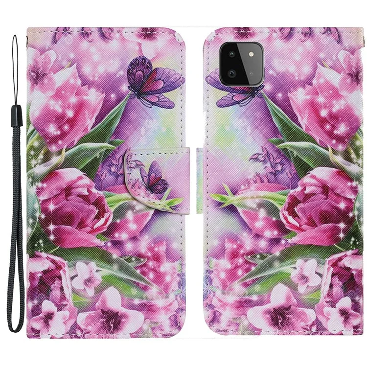PU Leather Full Protection Wallet Stand Phone Cover [Pattern Printing Design] for Samsung Galaxy A22 5G (EU Version) - Beautiful Flower