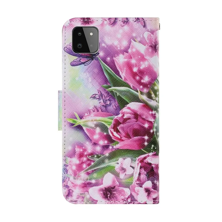 PU Leather Full Protection Wallet Stand Phone Cover [Pattern Printing Design] for Samsung Galaxy A22 5G (EU Version) - Beautiful Flower