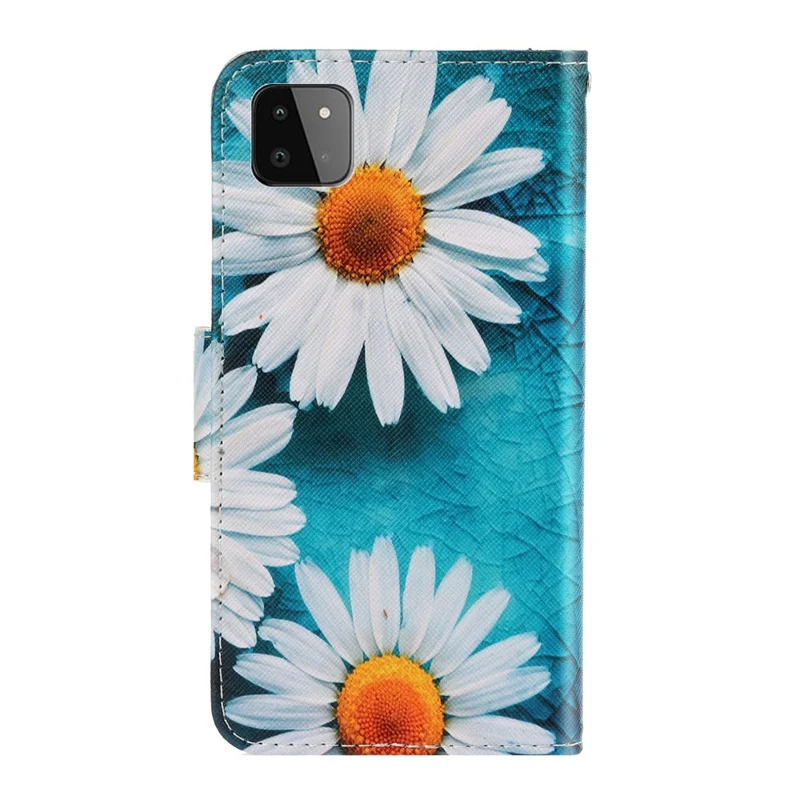 Full Coverage Pattern Printing PU Leather Wallet Stand Phone Cover Case for Samsung Galaxy A22 5G (EU Version) - Chrysanthemum