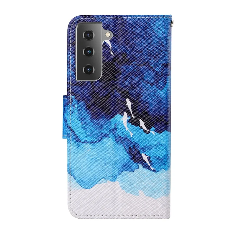 Pattern Printing Wallet Stand PU Leather Cellphone Cover for Samsung Galaxy S21 FE - Ocean
