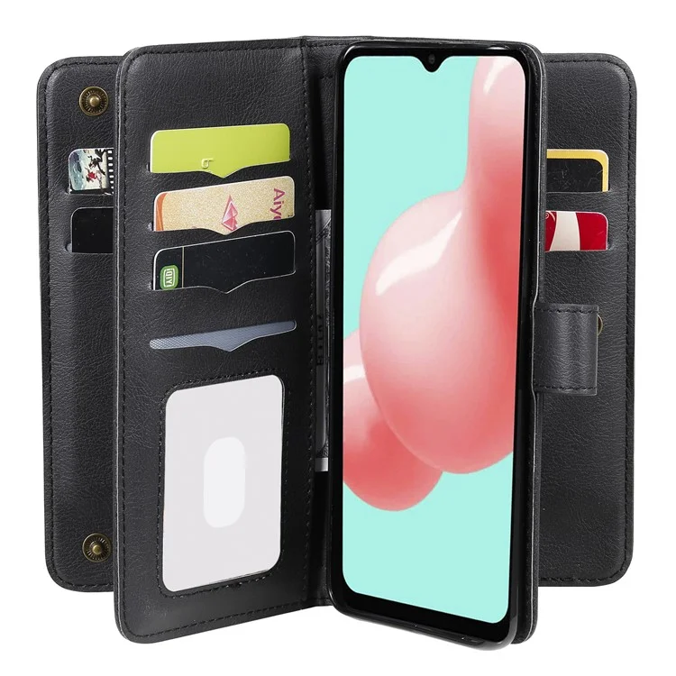For Samsung Galaxy A32 5G / M32 5G Leather Case with 10 Card Holder Phone Cover Stand - Black