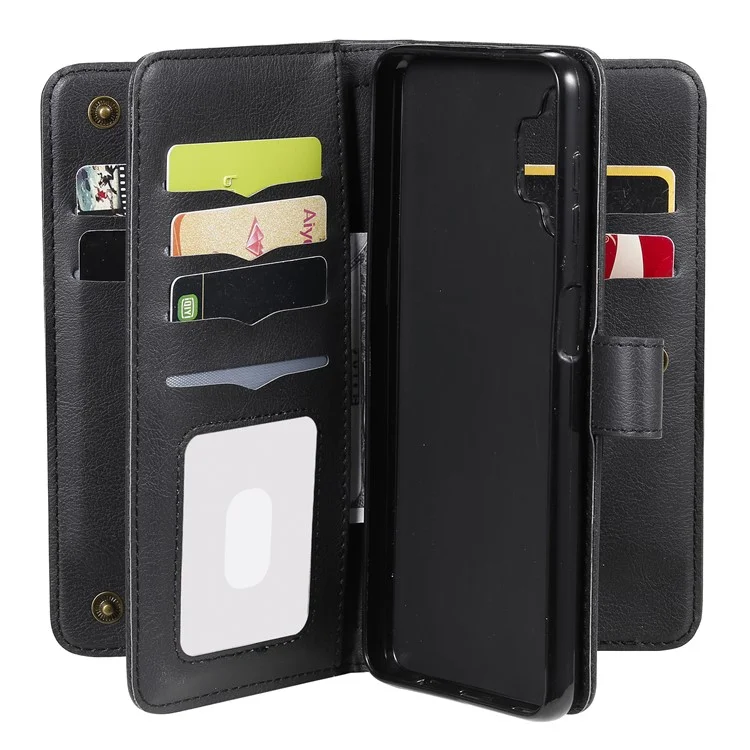 For Samsung Galaxy A32 5G / M32 5G Leather Case with 10 Card Holder Phone Cover Stand - Black