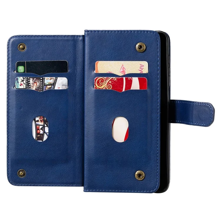 For Samsung Galaxy A32 5G / M32 5G Leather Case with 10 Card Holder Phone Cover Stand - Blue