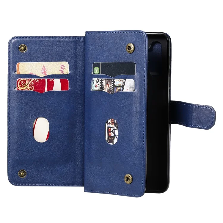 For Samsung Galaxy A32 5G / M32 5G Leather Case with 10 Card Holder Phone Cover Stand - Blue