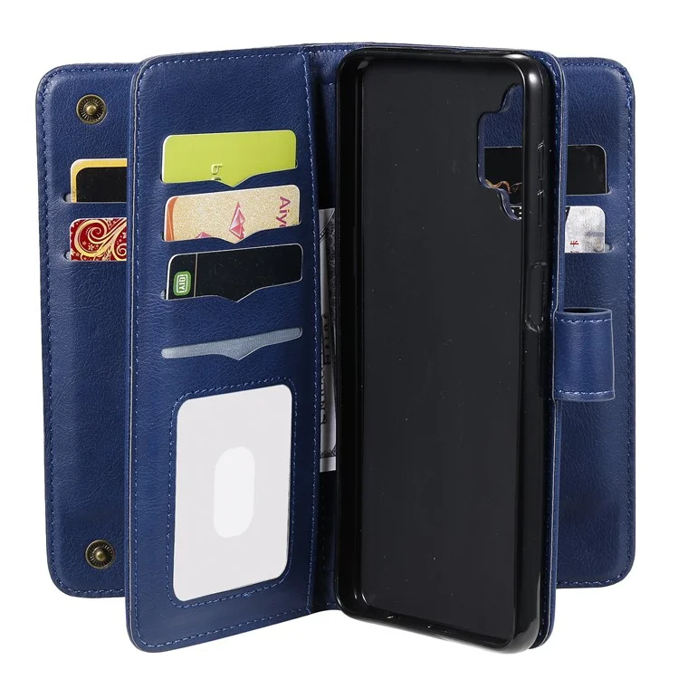 For Samsung Galaxy A32 5G / M32 5G Leather Case with 10 Card Holder Phone Cover Stand - Blue