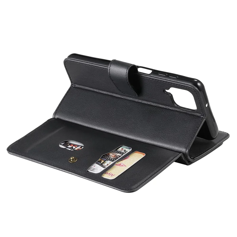 For Samsung Galaxy A12 Leather Case with 10 Card Holder Phone Cover Stand - Black