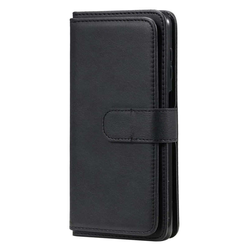 For Samsung Galaxy A12 Leather Case with 10 Card Holder Phone Cover Stand - Black