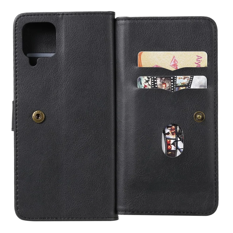 For Samsung Galaxy A12 Leather Case with 10 Card Holder Phone Cover Stand - Black