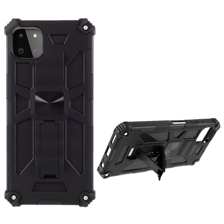 Armor Drop-proof PC TPU Kickstand Design Phone Case Cover with Magnetic Metal Sheet for Samsung Galaxy A22 5G (EU Version) - Black