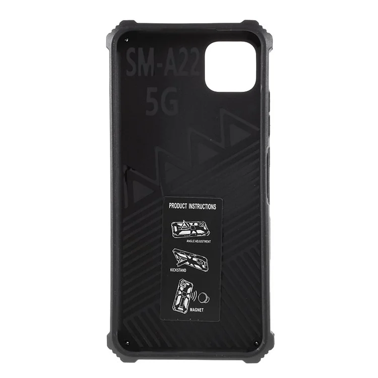 Armor Drop-proof PC TPU Kickstand Design Phone Case Cover with Magnetic Metal Sheet for Samsung Galaxy A22 5G (EU Version) - Black