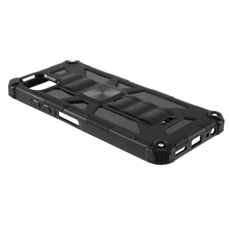 Armor Drop-proof PC TPU Kickstand Design Phone Case Cover with Magnetic Metal Sheet for Samsung Galaxy A22 5G (EU Version) - Black