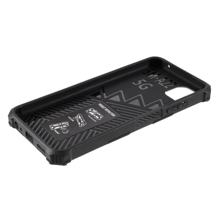 Armor Drop-proof PC TPU Kickstand Design Phone Case Cover with Magnetic Metal Sheet for Samsung Galaxy A22 5G (EU Version) - Black