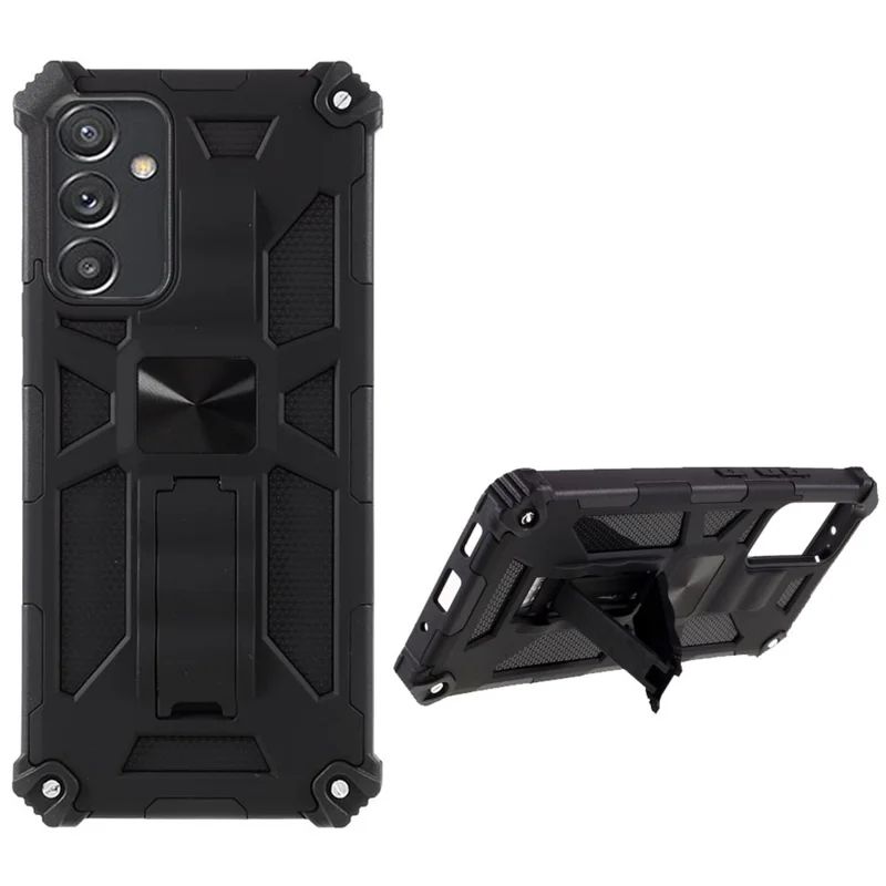 Armor Shockproof Kickstand PC TPU Phone Case Cover with Magnetic Metal Sheet for Samsung Galaxy A82 5G - Black