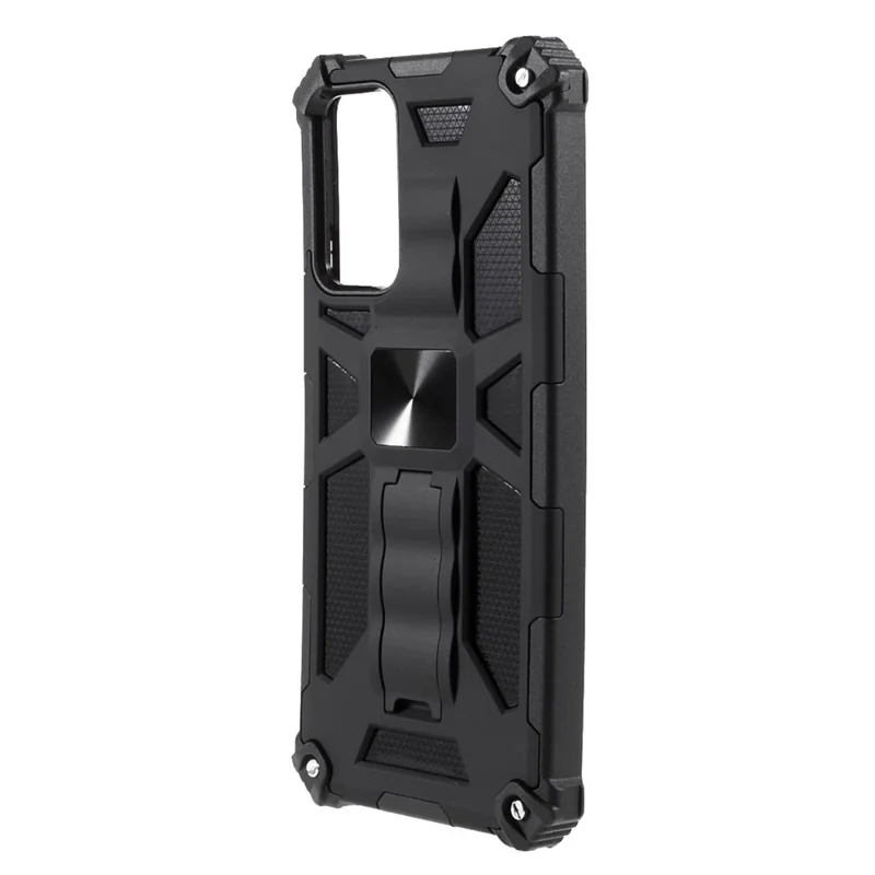 Armor Shockproof Kickstand PC TPU Phone Case Cover with Magnetic Metal Sheet for Samsung Galaxy A82 5G - Black