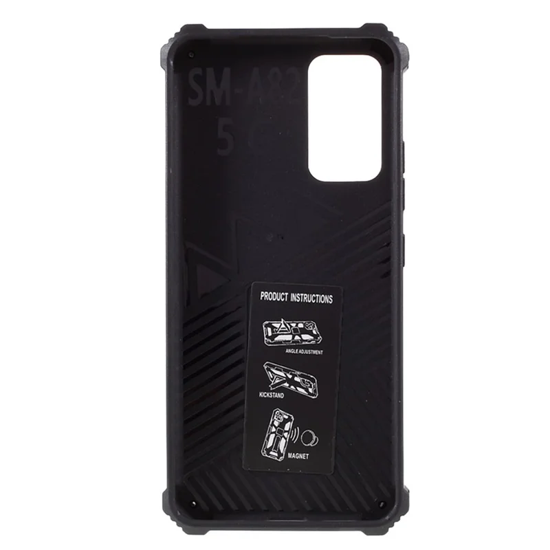 Armor Shockproof Kickstand PC TPU Phone Case Cover with Magnetic Metal Sheet for Samsung Galaxy A82 5G - Black