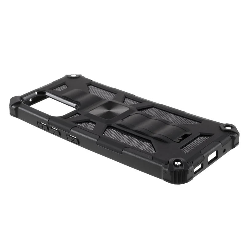 Armor Shockproof Kickstand PC TPU Phone Case Cover with Magnetic Metal Sheet for Samsung Galaxy A82 5G - Black