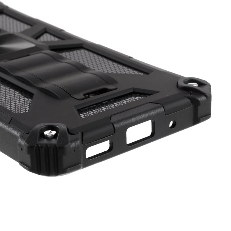 Armor Shockproof Kickstand PC TPU Phone Case Cover with Magnetic Metal Sheet for Samsung Galaxy A82 5G - Black