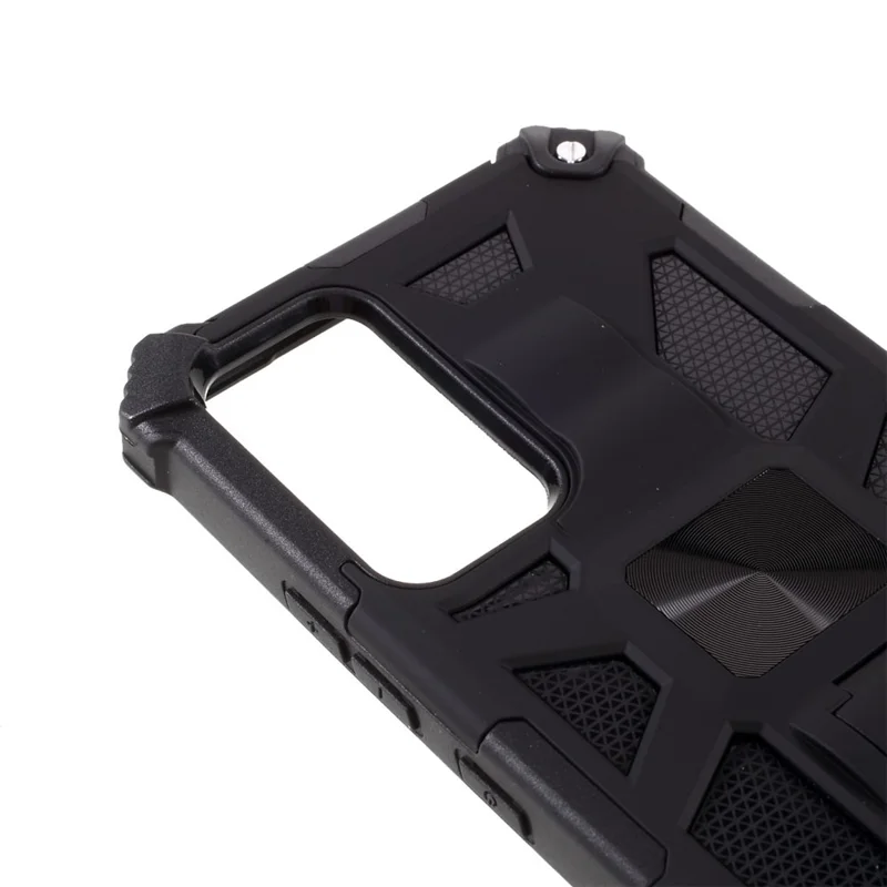 Armor Shockproof Kickstand PC TPU Phone Case Cover with Magnetic Metal Sheet for Samsung Galaxy A82 5G - Black