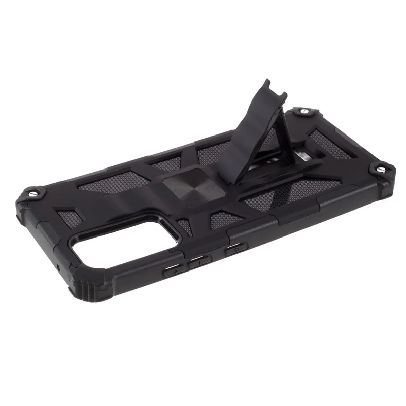 Armor Shockproof Kickstand PC TPU Phone Case Cover with Magnetic Metal Sheet for Samsung Galaxy A82 5G - Black