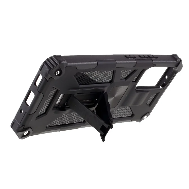 Armor Shockproof Kickstand PC TPU Phone Case Cover with Magnetic Metal Sheet for Samsung Galaxy A82 5G - Black