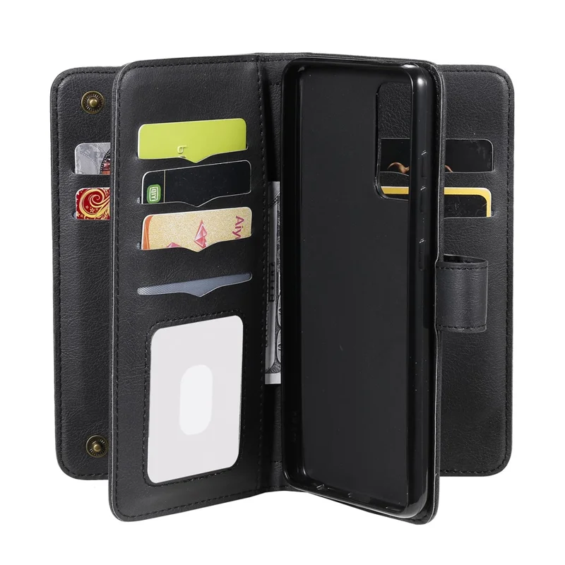 جراب جلد لجهاز Samsung Galaxy A52 4G / 5G / A52s 5G مع حامل بطاقة 10 وجيب للهاتف - أسود