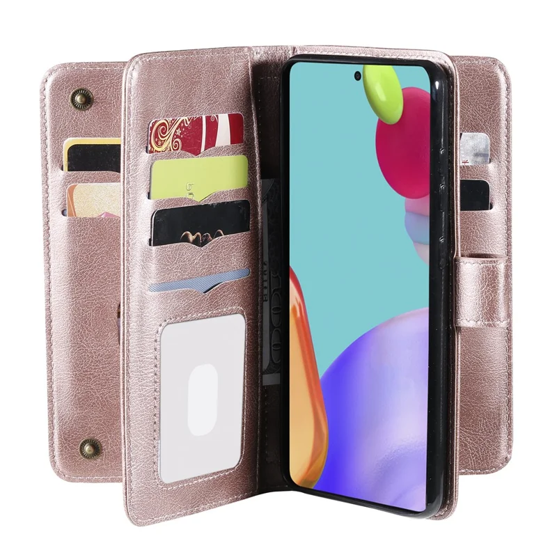 For Samsung Galaxy A52 4G / 5G / A52s 5G Leather Case with 10 Card Holder Phone Cover Stand - Pink