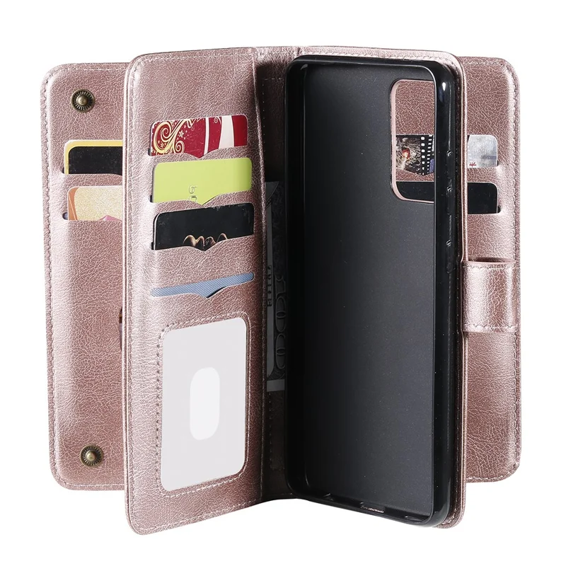 For Samsung Galaxy A52 4G / 5G / A52s 5G Leather Case with 10 Card Holder Phone Cover Stand - Pink