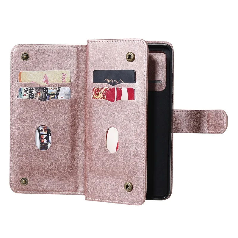 For Samsung Galaxy A52 4G / 5G / A52s 5G Leather Case with 10 Card Holder Phone Cover Stand - Pink