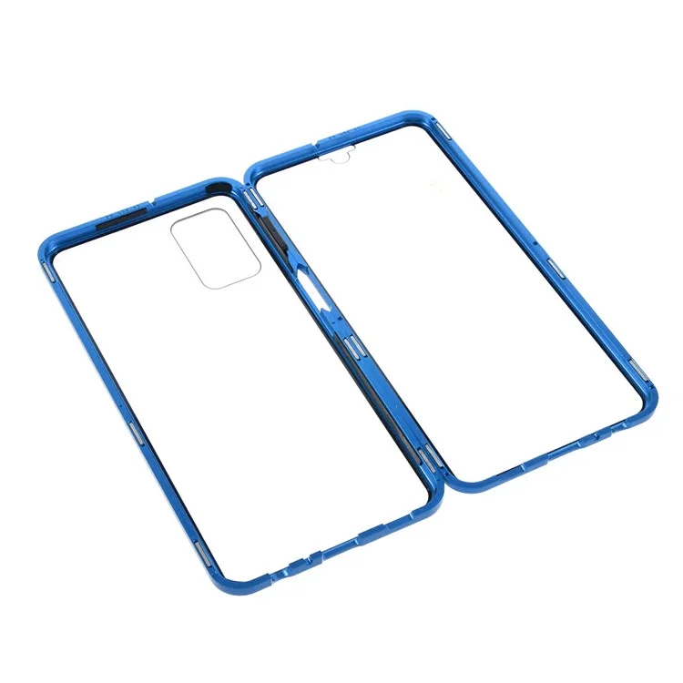 Armação de Metal com Adsorção Magnética + Capa de Telefone de Vidro Temperado Ultra Claro de Dupla Face para Samsung Galaxy A32 5G/M32 5G - Azul