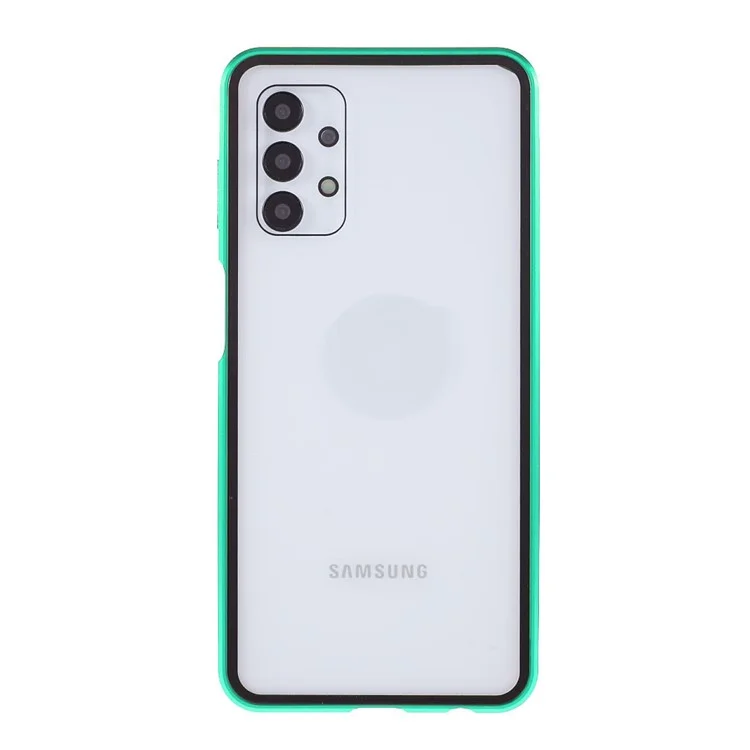 Magnetic Adsorption Metal Frame + Double-sided Ultra Clear Tempered Glass Phone Shell for Samsung Galaxy A32 5G/M32 5G - Green