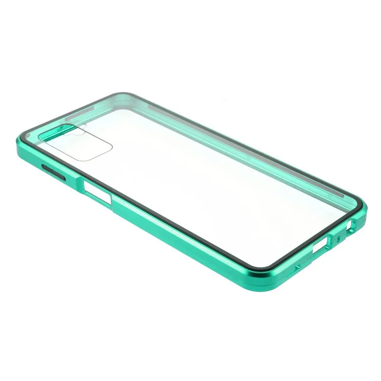 Magnetic Adsorption Metal Frame + Double-sided Ultra Clear Tempered Glass Phone Shell for Samsung Galaxy A32 5G/M32 5G - Green