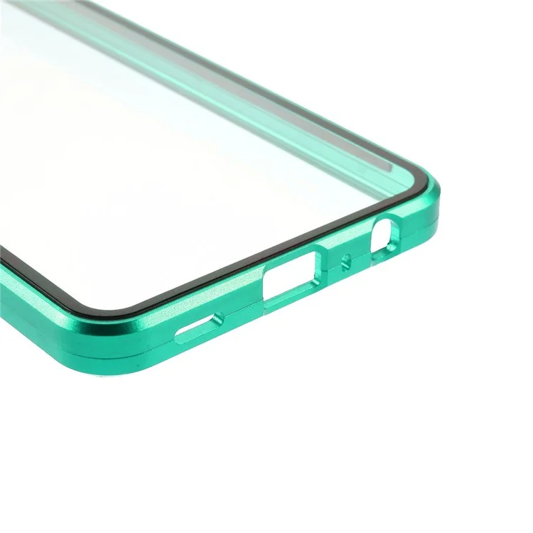 Magnetic Adsorption Metal Frame + Double-sided Ultra Clear Tempered Glass Phone Shell for Samsung Galaxy A32 5G/M32 5G - Green