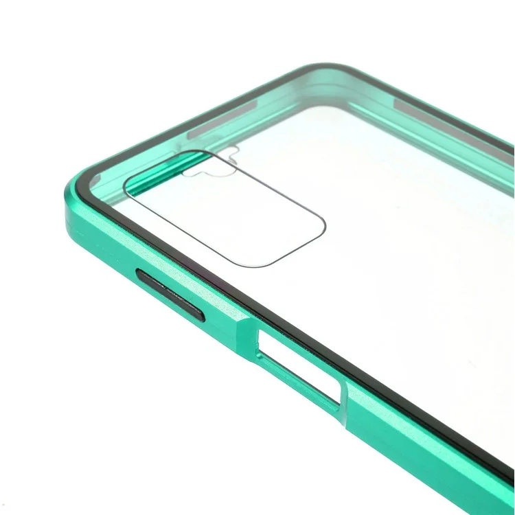 Magnetic Adsorption Metal Frame + Double-sided Ultra Clear Tempered Glass Phone Shell for Samsung Galaxy A32 5G/M32 5G - Green