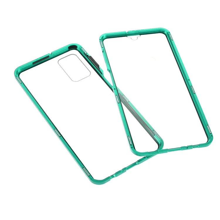 Magnetic Adsorption Metal Frame + Double-sided Ultra Clear Tempered Glass Phone Shell for Samsung Galaxy A32 5G/M32 5G - Green