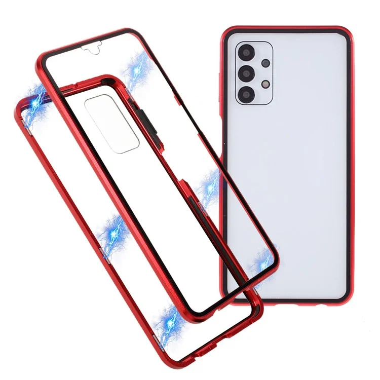 Moldura de Metal de Adsorção Magnética + Concha de Telefone de Vidro Com Temperamento de Vidro de Dupla Face Dupla Para a Samsung Galaxy A32 5G/M32 5G - Vermelho