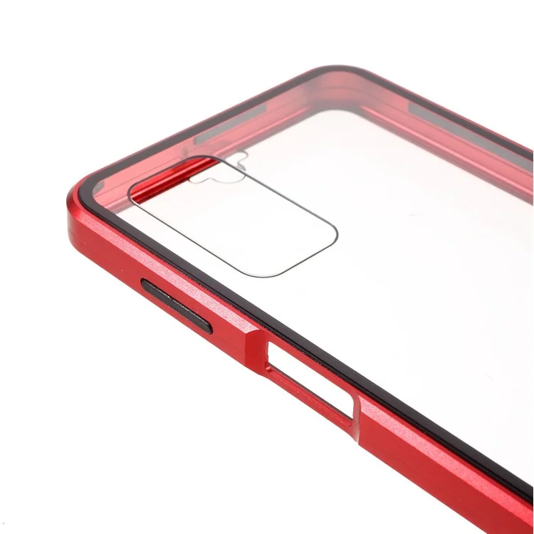 Magnetic Adsorption Metal Frame + Double-sided Ultra Clear Tempered Glass Phone Shell for Samsung Galaxy A32 5G/M32 5G - Red