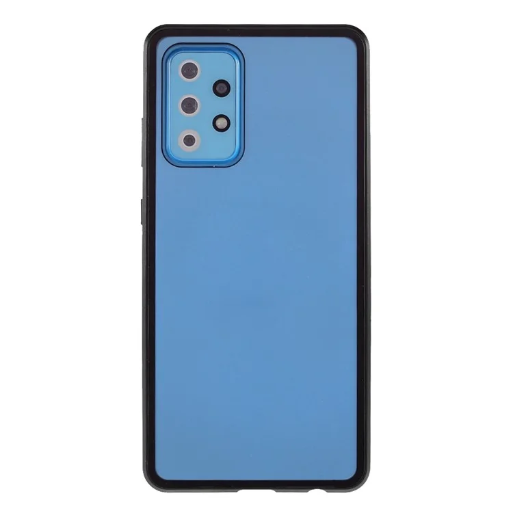 Moldura de Metal de Adsorção Magnética + Casca de Telefone de Proteção Completa de Vidro Duplo Versado Para Samsung Galaxy A72 4G / 5g - Preto