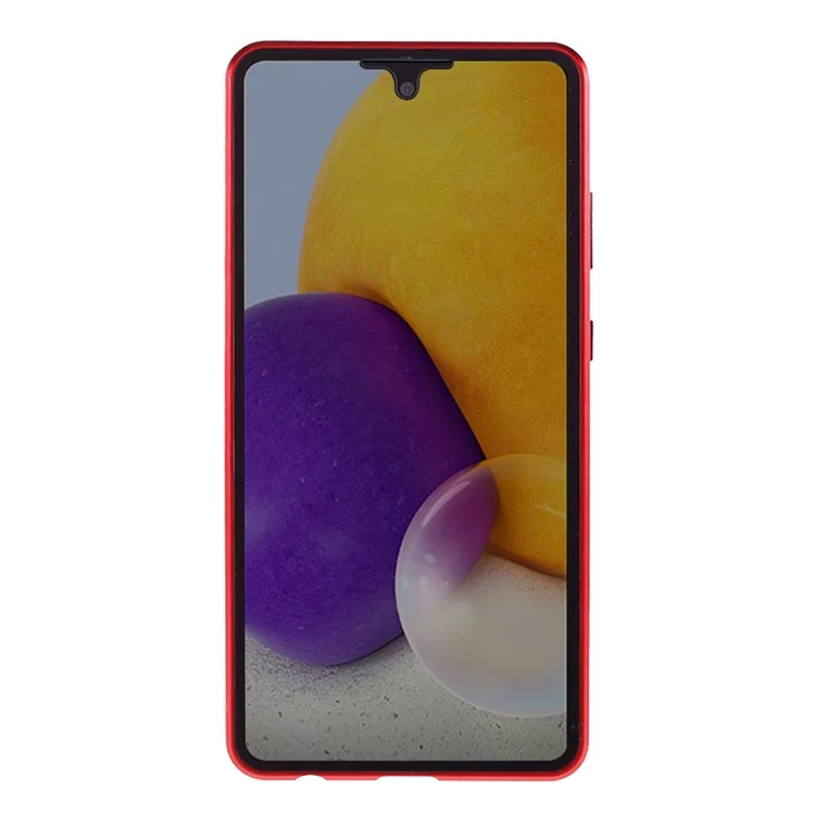Frame De Metal De Adsorção Magnética + Vidro Temperado Duplo De Vidro De Proteção Completa Shell Para Samsung Galaxy A72 4G / 5G - Vermelho