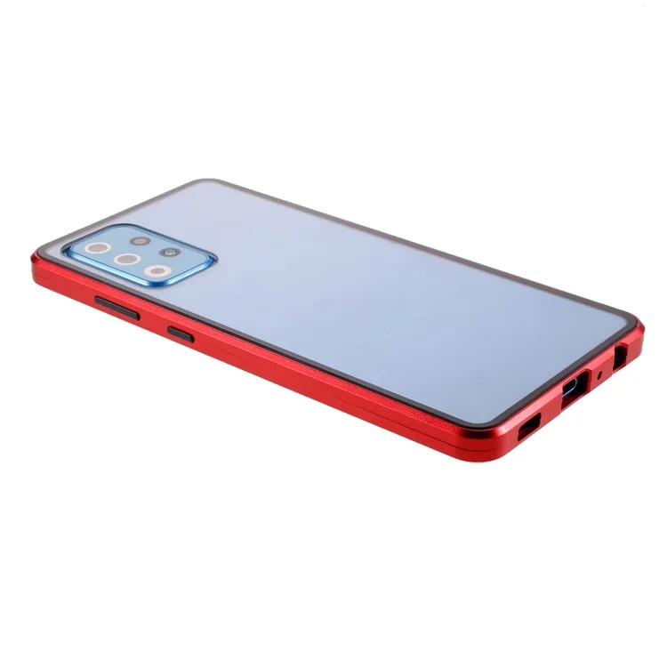 Frame De Metal De Adsorção Magnética + Vidro Temperado Duplo De Vidro De Proteção Completa Shell Para Samsung Galaxy A72 4G / 5G - Vermelho