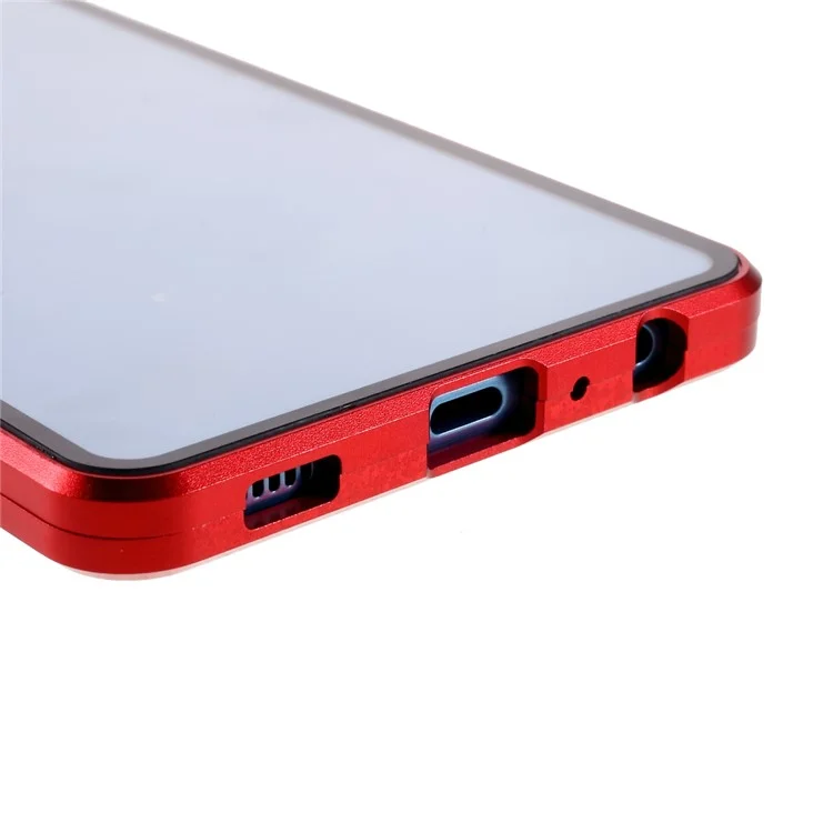 Frame De Metal De Adsorção Magnética + Vidro Temperado Duplo De Vidro De Proteção Completa Shell Para Samsung Galaxy A72 4G / 5G - Vermelho