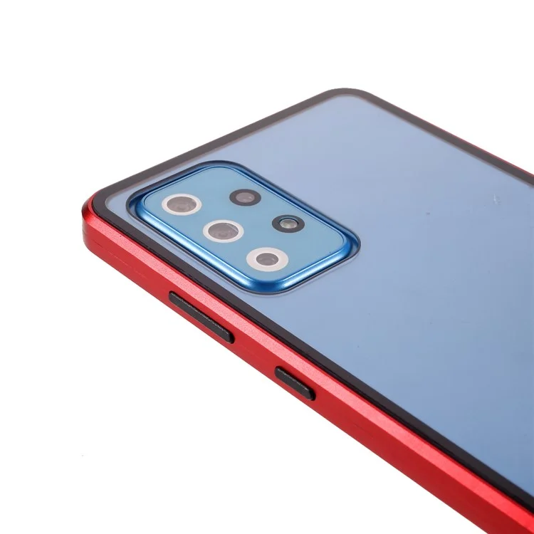 Frame De Metal De Adsorção Magnética + Vidro Temperado Duplo De Vidro De Proteção Completa Shell Para Samsung Galaxy A72 4G / 5G - Vermelho