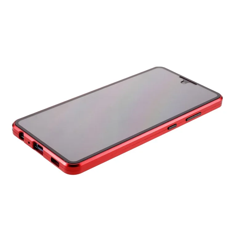 Frame De Metal De Adsorção Magnética + Vidro Temperado Duplo De Vidro De Proteção Completa Shell Para Samsung Galaxy A72 4G / 5G - Vermelho