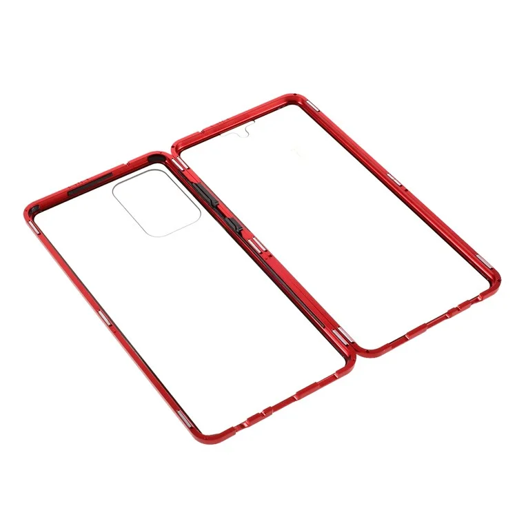 Frame De Metal De Adsorção Magnética + Vidro Temperado Duplo De Vidro De Proteção Completa Shell Para Samsung Galaxy A72 4G / 5G - Vermelho