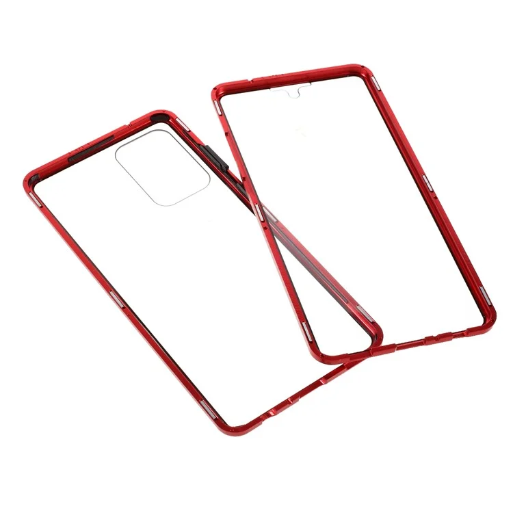 Frame De Metal De Adsorção Magnética + Vidro Temperado Duplo De Vidro De Proteção Completa Shell Para Samsung Galaxy A72 4G / 5G - Vermelho