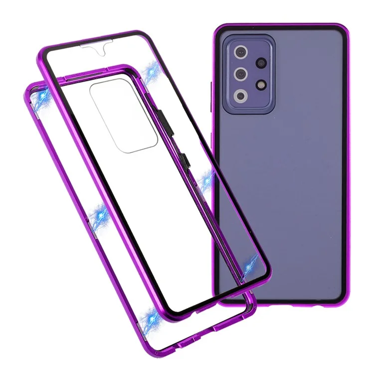Pour Samsung Galaxy A52 4G / 5G / A52s 5G Étui de téléphone Cadre métallique à adsorption magnétique + Couverture en verre trempé à double face - Violet