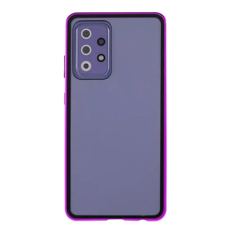 Pour Samsung Galaxy A52 4G / 5G / A52s 5G Étui de téléphone Cadre métallique à adsorption magnétique + Couverture en verre trempé à double face - Violet