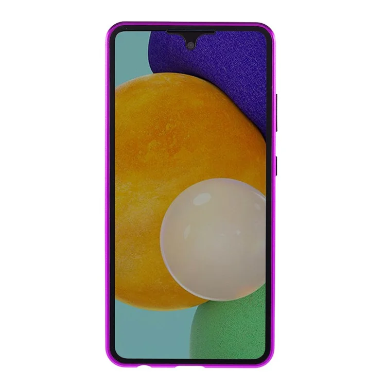 Pour Samsung Galaxy A52 4G / 5G / A52s 5G Étui de téléphone Cadre métallique à adsorption magnétique + Couverture en verre trempé à double face - Violet